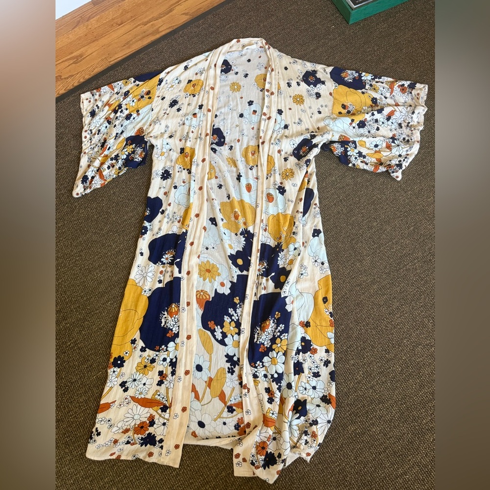 Free People Floral Kimono in Yellow and Blue